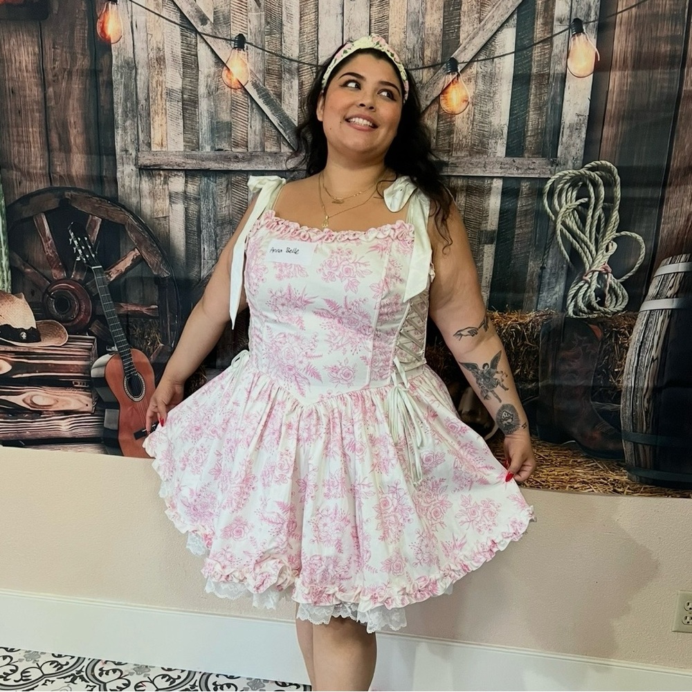 Pink Floral Dress with Bow Accents